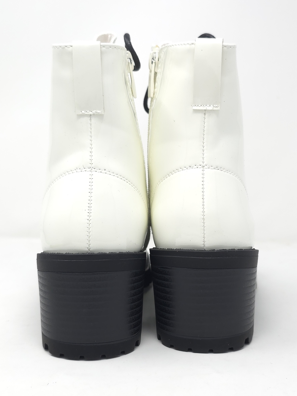 Combat Boots Chunky Heel Lace Up Side Zipper Faux Leather White Pat Ankle Boot - Picture 6 of 12